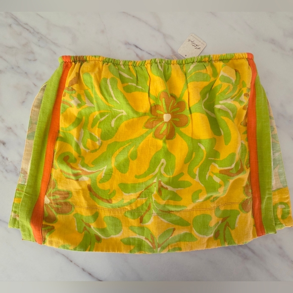 Free People Devella Printed Lemon Combo Tube Top Tropical Blouse - Picture 3 of 6